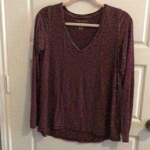 Maroon striped long sleeve v-neck